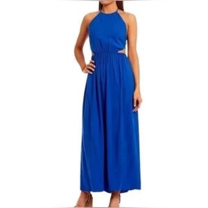 Gianni Bini NWT Trina Maxi DRESS Halter Neck Sleeveless Cut Out Tie Back Blue L
